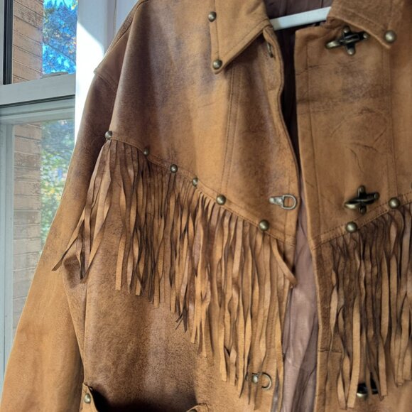 New Free People Vegan Suede Fringe Barn Jacket We The Free Knox Brown Medium - Picture 7 of 15